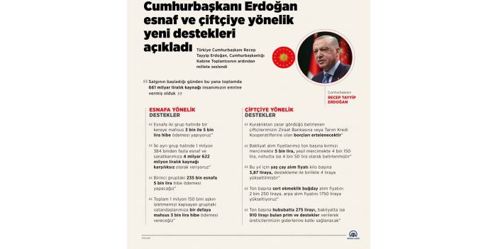 Cumhurbaşkanı Erdoğan esnaf ve çiftçiye yönelik yeni destekleri açıkladı