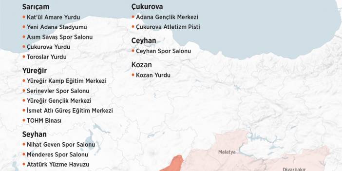 Deprem bölgelerinde hizmette olan tesisler