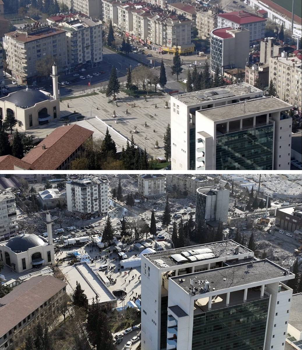 Deprem öncesi ve sonrası fotoğraflar, yıkımın boyutunu gösteriyor 4