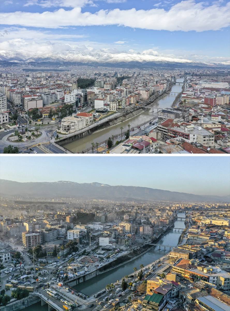 Deprem öncesi ve sonrası fotoğraflar, yıkımın boyutunu gösteriyor 9