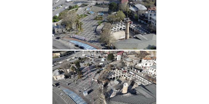 Deprem öncesi ve sonrası fotoğraflar, yıkımın boyutunu gösteriyor