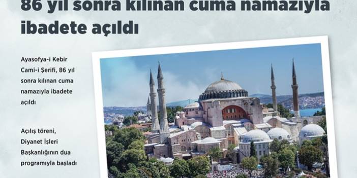 Ayasofya-i Kebir Cami-i Şerifi, 86 yıl sonra kılınan cuma namazıyla ibadete açıldı