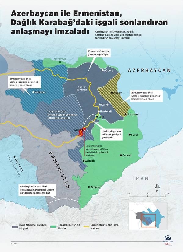 Azerbaycan ile Ermenistan, Dağlık Karabağ’daki işgali sonlandıran anlaşmayı imzaladı 1