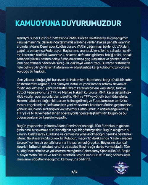 Adana Demirspor: "4. hakeme kararımızı defalarca bildirdik"