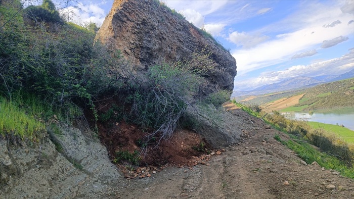 Adana'da sağanağın etkisiyle yuvarlanan kaya hayvancıların kullandığı yolu kapattı
