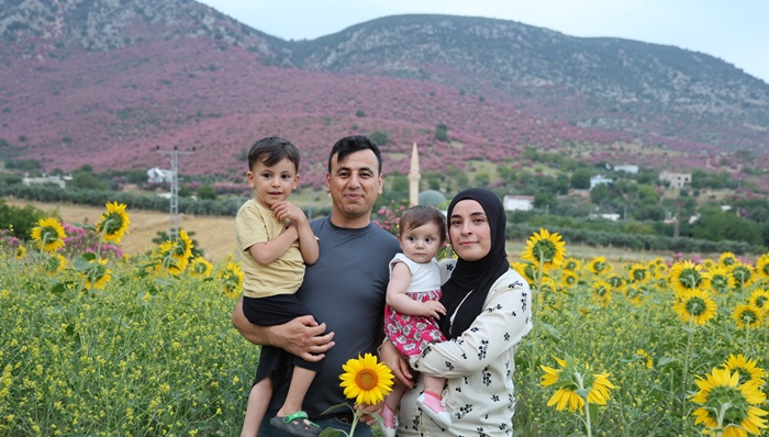 Kozan’da dağlar pembeye, ova günebakanlarla sarıya büründü