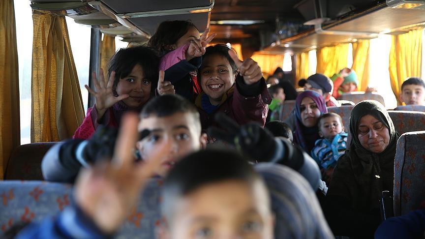 Suriye rejiminin kuşattığı Vaer'den tahliye edilenler Azez'e ulaştı