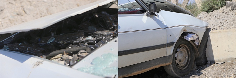 Kaza yapan otomobilin motorundan kaçak sigara çıktı