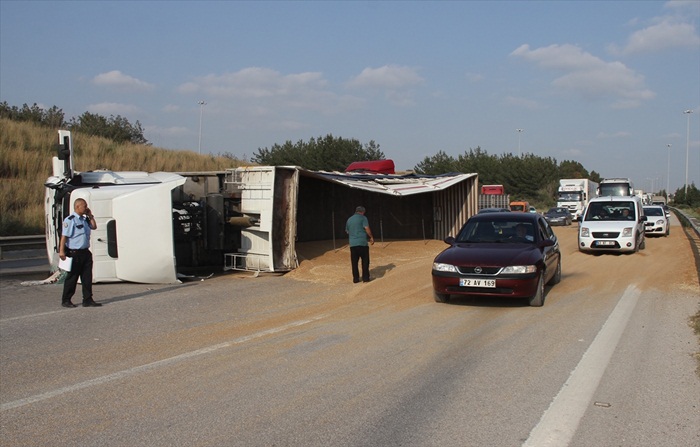 Adana'da buğday yüklü kamyon devrildi: 1 yaralı