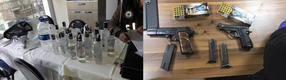 Adana'da kaçak silah ve içki operasyonu
