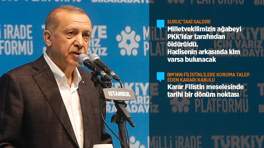 Erdoğan: Suruç hadisesinin arkasındakiler mutlaka bulunacak