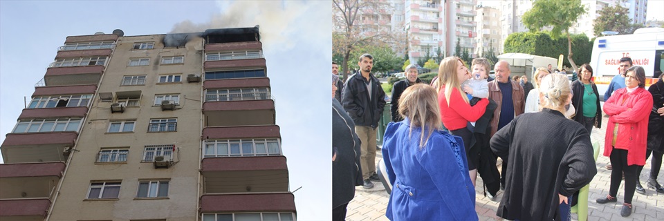 Yangından kurtarılan çocuğuna gözyaşları içinde sarıldı