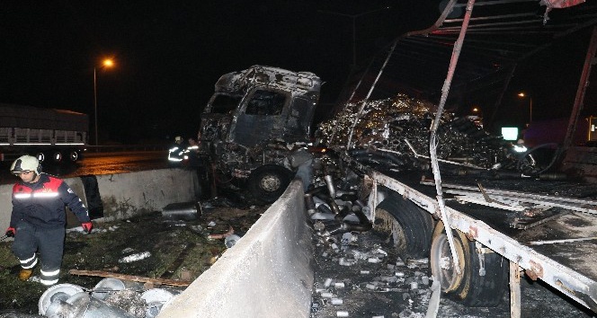 Adana'da refüje çarpan tır yandı: 1 ölü