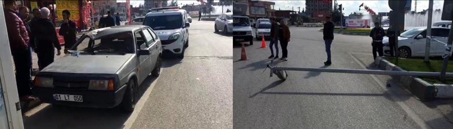 Hareket halindeki otomobilin üzerine aydınlatma direği devrildi  