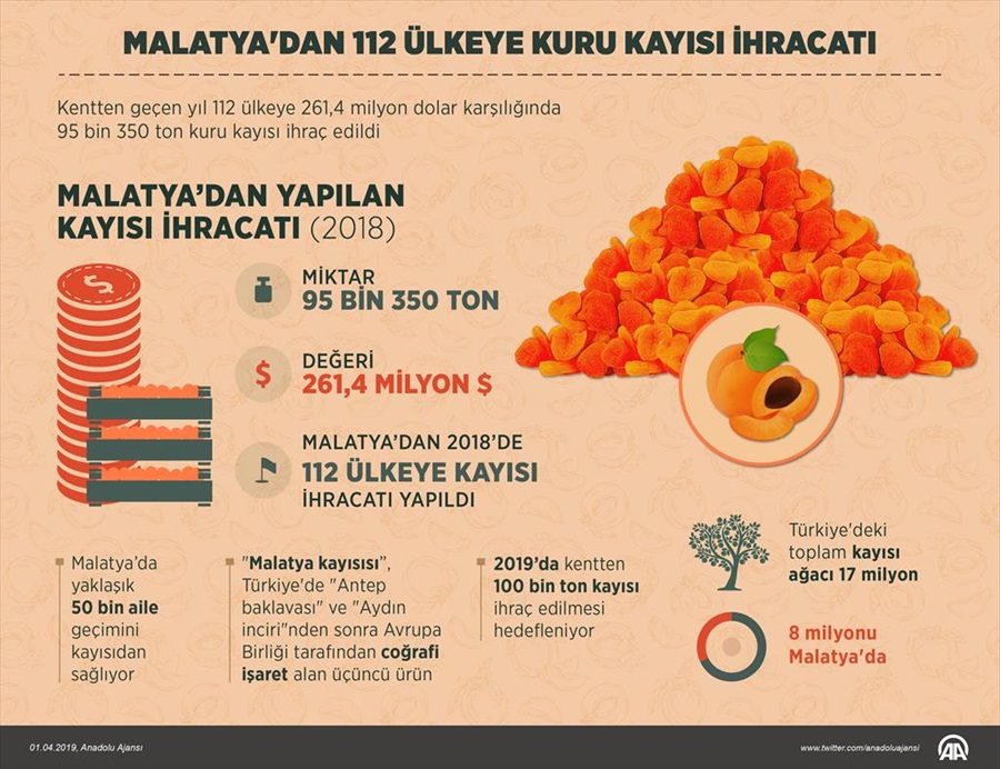 Malatya'dan 112 ülkeye kuru kayısı ihracatı