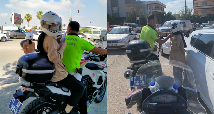 Adana'da motosikletli trafik polisleri kız kardeşleri sınava yetiştirdi..