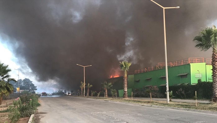 Adana'da nişasta fabrikasında çıkan yangına müdahale ediliyor