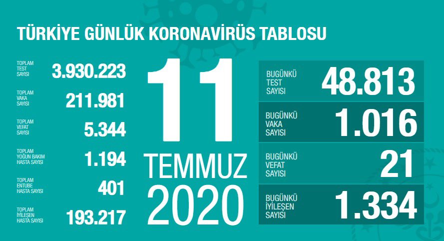 Türkiye'de Kovid-19 tespit edilenlerden 193 bin 217'si iyileşti