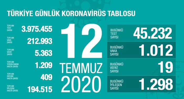 Türkiye'de Kovid-19'dan iyileşen hasta sayısı 194 bin 515 oldu