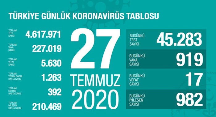 Türkiye'de Kovid-19'dan iyileşenlerin sayısı 210 bin 469'a ulaştı