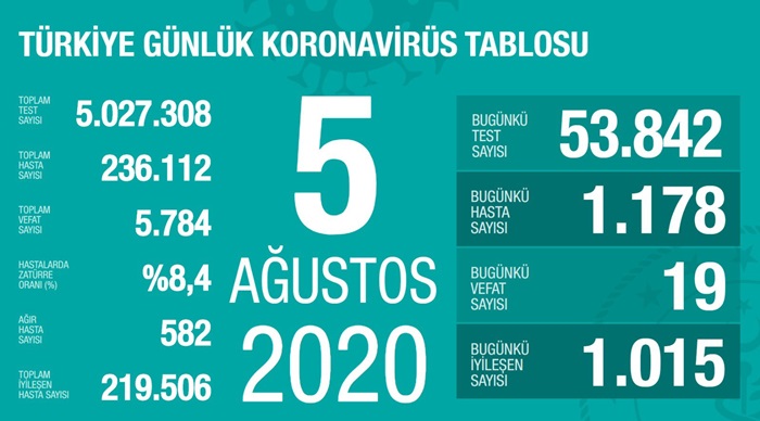 Türkiye'de Kovid-19'dan 219 bin 506 kişi iyileşti