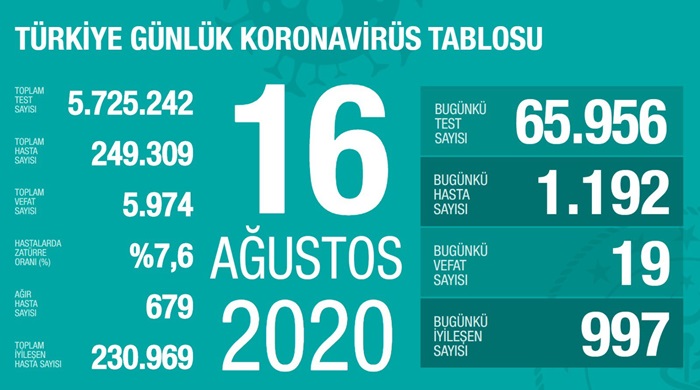 Türkiye'de Kovid-19 tedavisi tamamlananların sayısı 230 bin 969 oldu