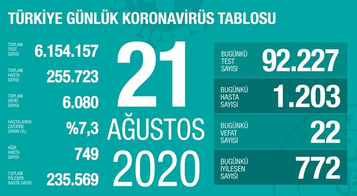 Türkiye'de Kovid-19'dan iyileşen hasta sayısı 235 bin 569 oldu