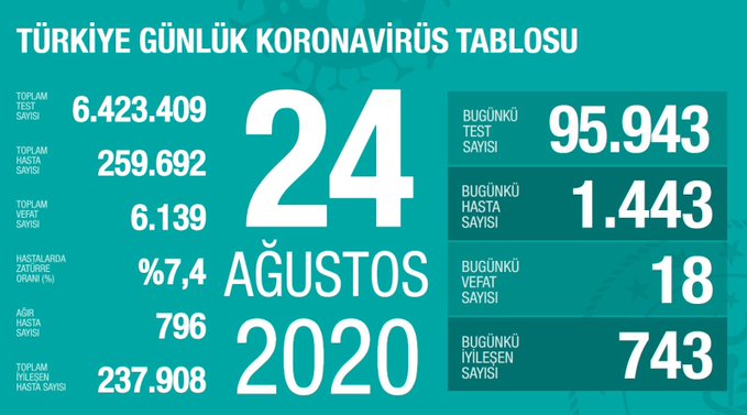 Türkiye'de Kovid-19'u yenenlerin sayısı 237 bin 908'e ulaştı