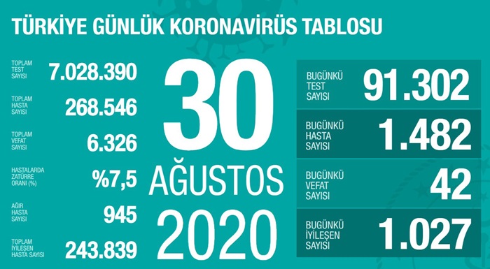 Türkiye'de Kovid-19'u yenenlerin sayısı 243 bin 839'a ulaştı