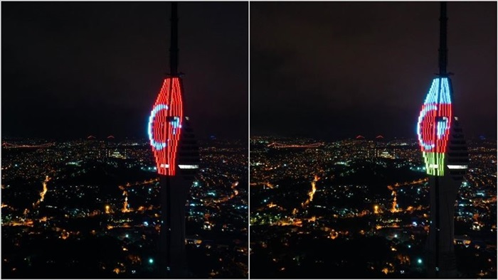 Çamlıca Kulesi'ne Türkiye ve Azerbaycan bayrakları yansıtıldı