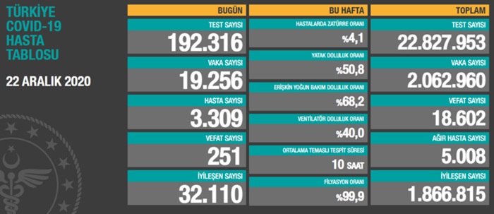 Türkiye'de son 24 saatte 19 bin 256 kişinin Kovid-19 testi pozitif çıktı, 251 kişi hayatını kaybetti