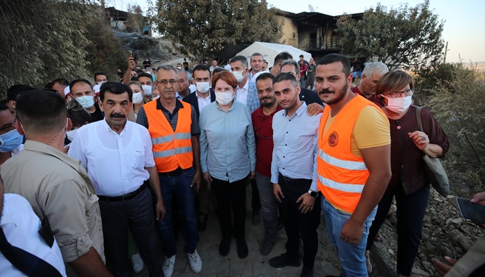 Akşener, Aladağ ilçesindeki orman yangınında evi zarar gören vatandaşları ziyaret etti.