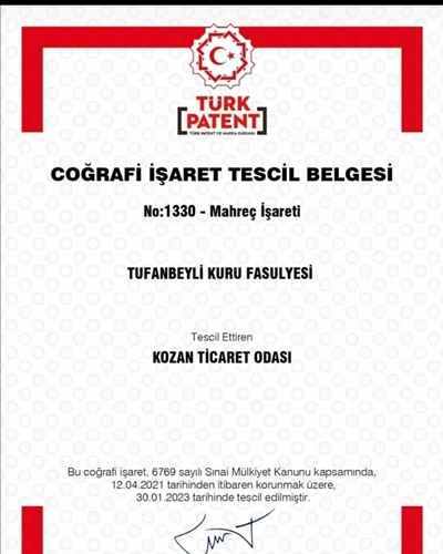 Tufanbeyli fasulyesine coğrafi işaret tescili