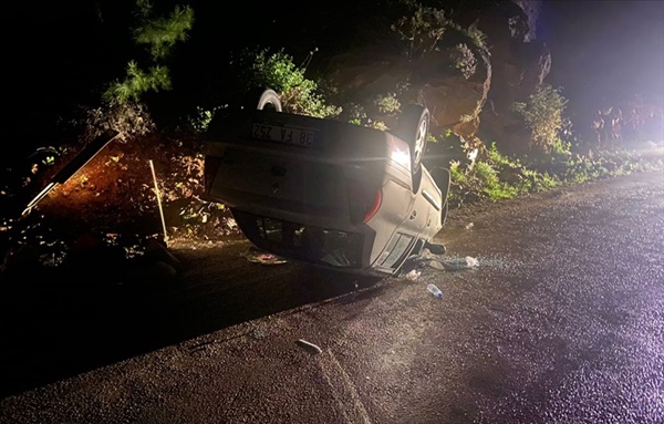 Adana'da refüje çarpıp devrilen otomobildeki 3'ü çocuk 4 kişi yaralandı