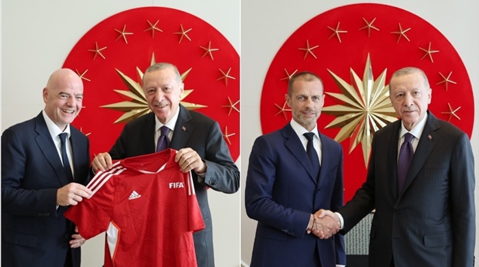 Cumhurbaşkanı Erdoğan, FIFA Başkanı Infantino ve UEFA Başkanı Ceferin'i kabul etti