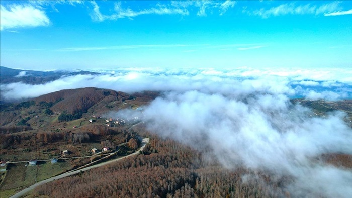 Kastamonu'da vadilere çöken sis ve ormanlık alanlar dron ile görüntülendi