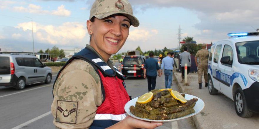 Tokat'ta sürücü ve yolculara yaprak sarma ikramı