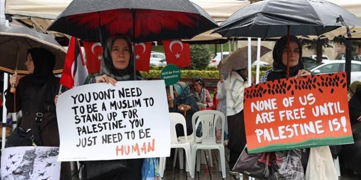 İstanbul'da kadınların Filistin'e destek için başlattığı oturma eylemi 13. gününde